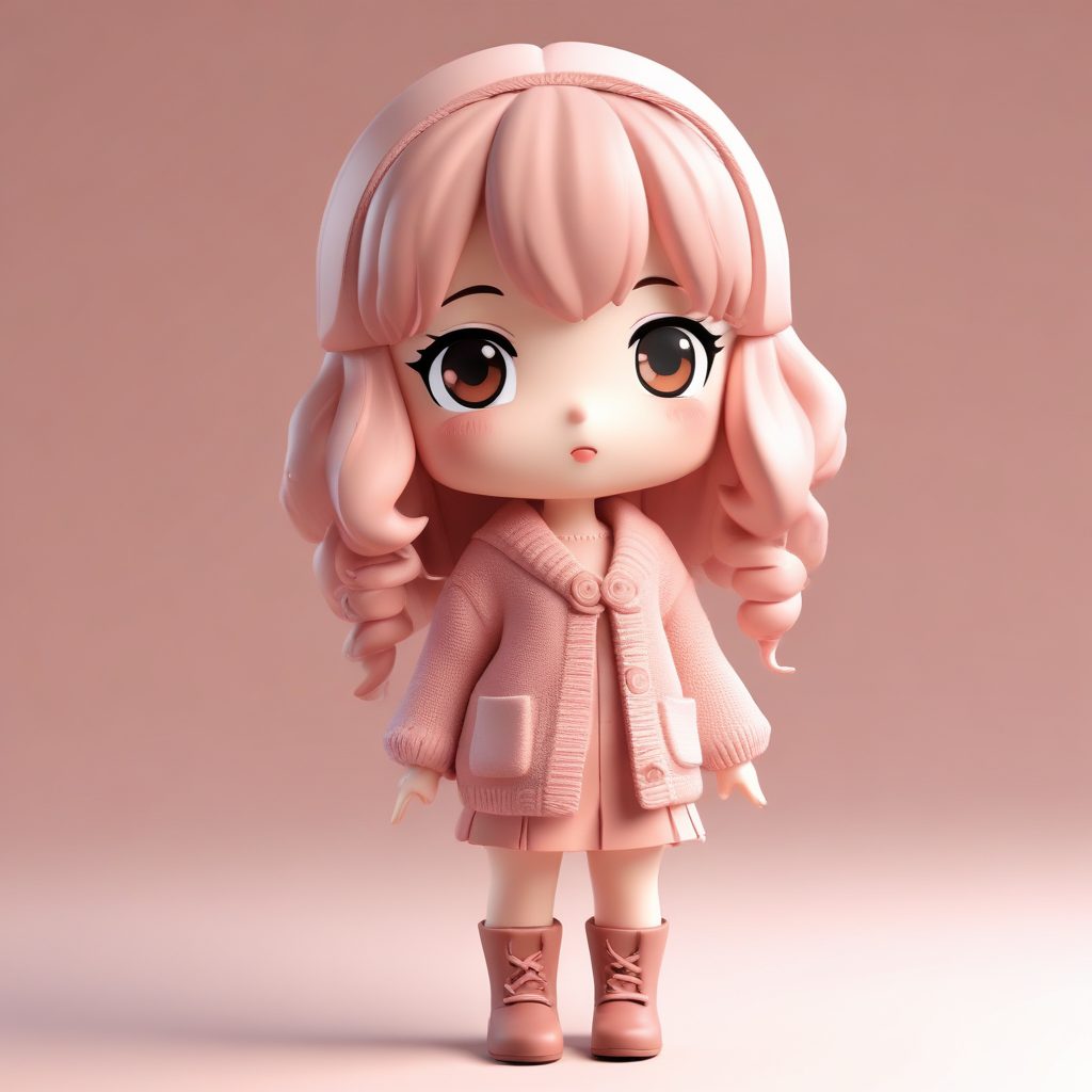 C4D建模风: 穿加厚长袜和针织开衫的Q版女孩提示词