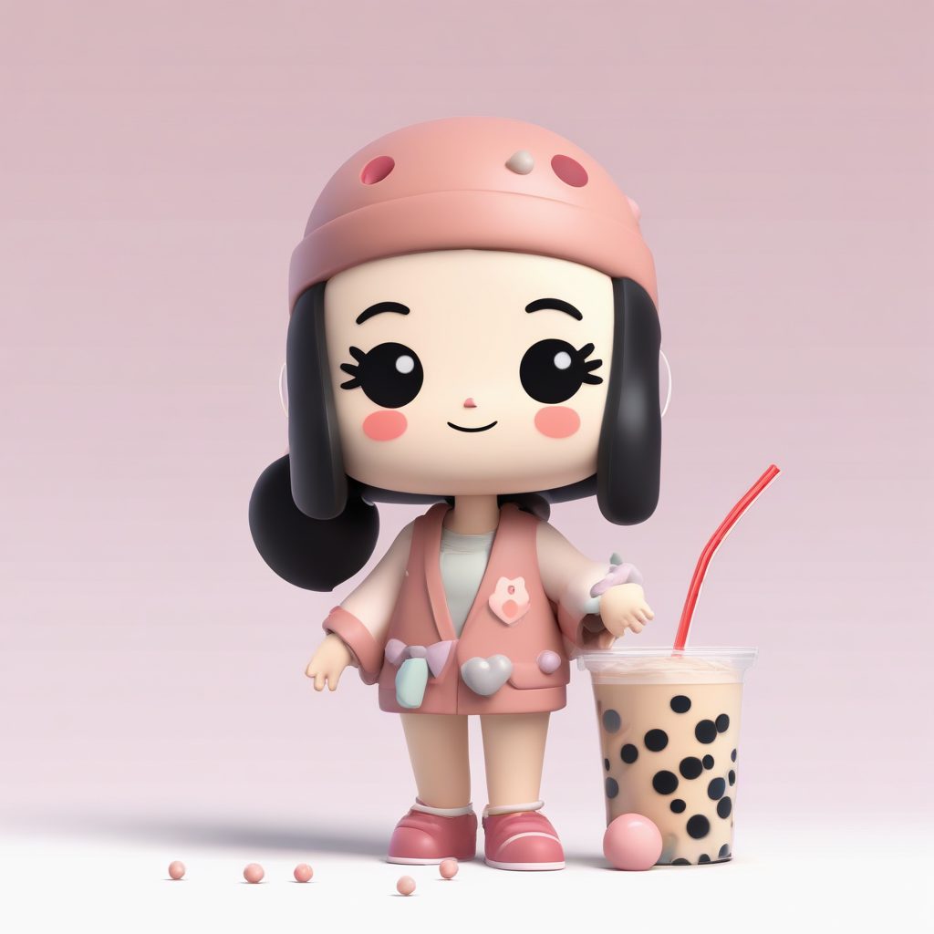C4D立体感Q版奶茶女孩提示词：生成专属3D渲染甜品角色