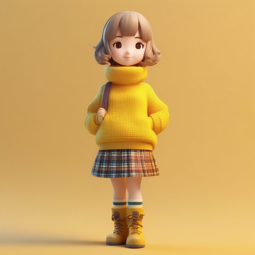 C4D马卡龙色Q版粘土人:冬季针织毛衣时尚穿搭全身站姿提示词