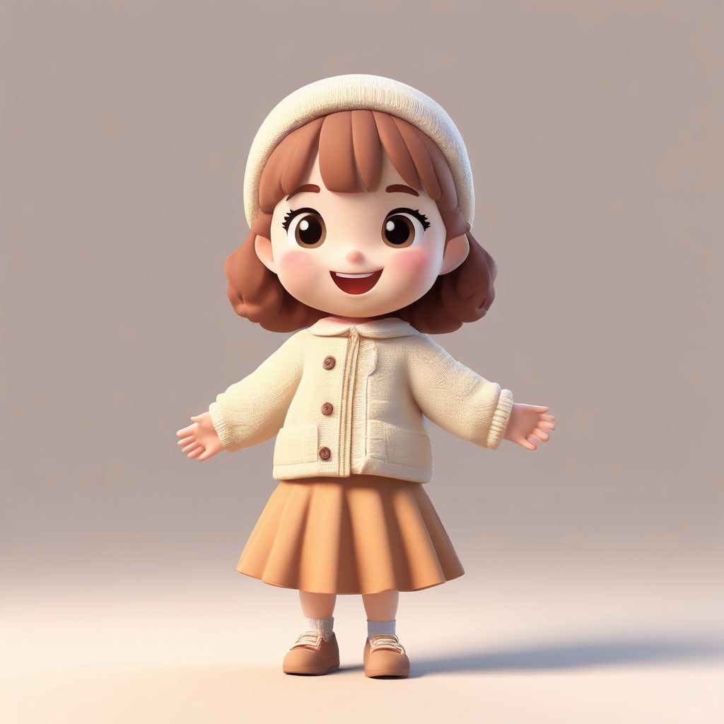 C4D盲盒Q版少女冬日穿搭:3D粘土治愈系表情动作提示词