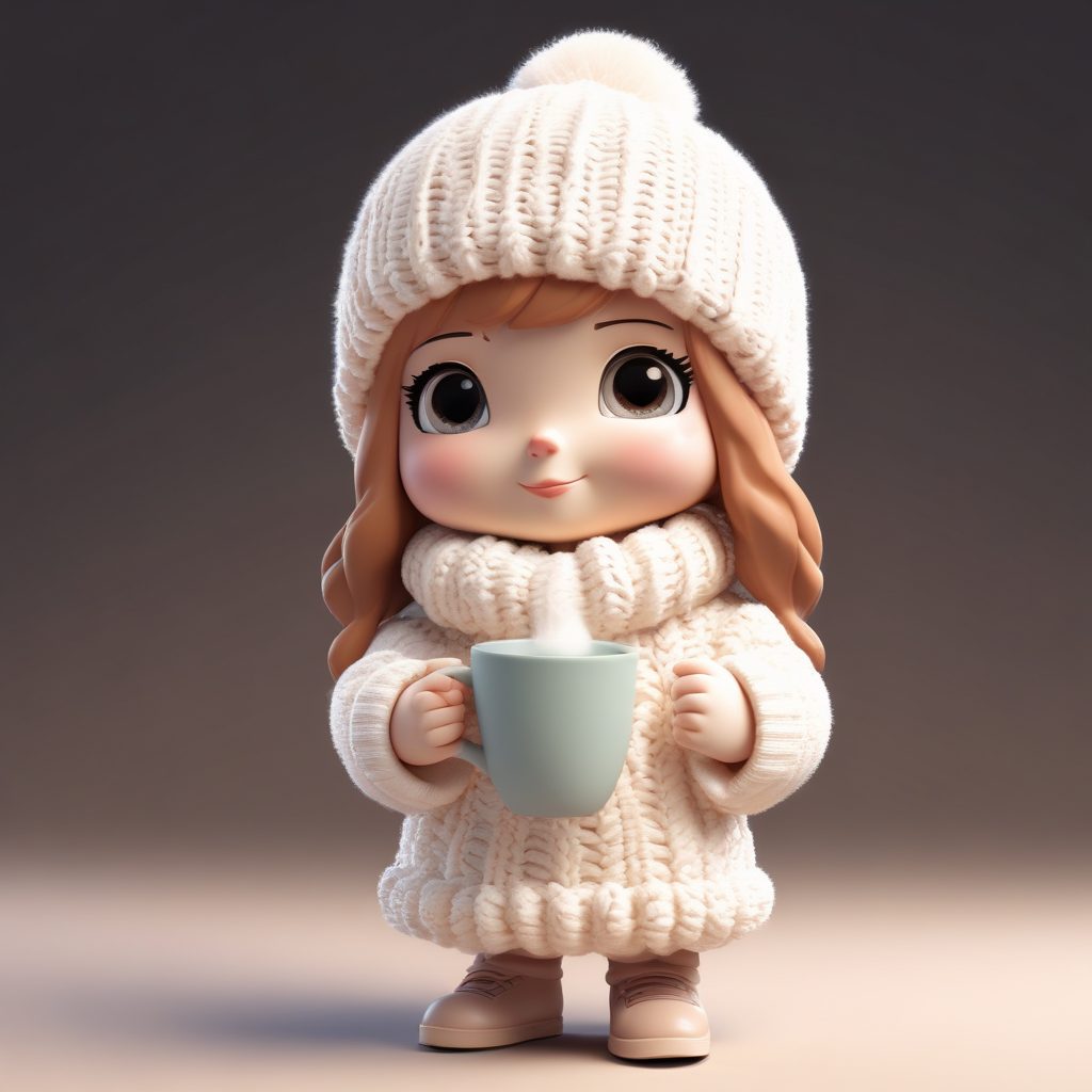 C4D黏土风：超萌Q版冬日热可可女孩全身像！盲盒手办头像必备