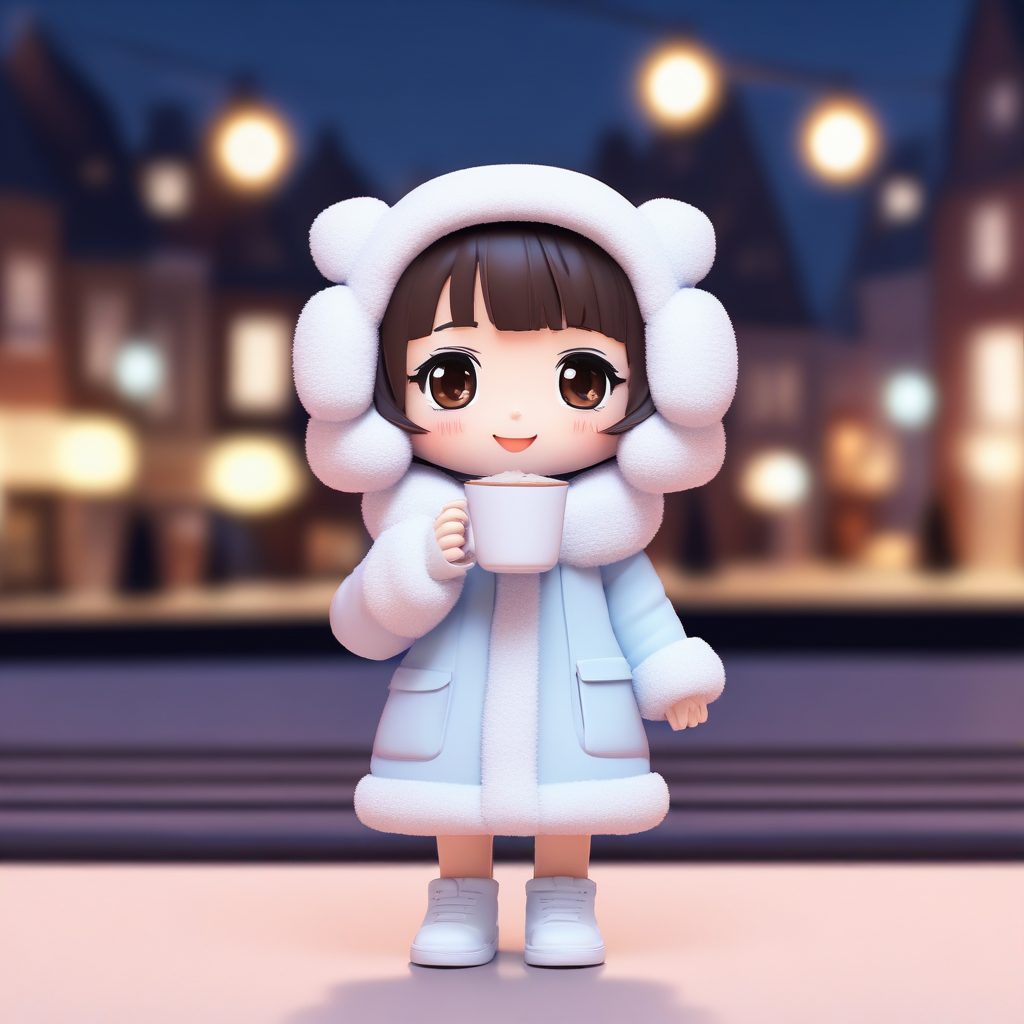 C4D粘土渲染:Q版雪地精灵与热可可提示词(8K高细节)