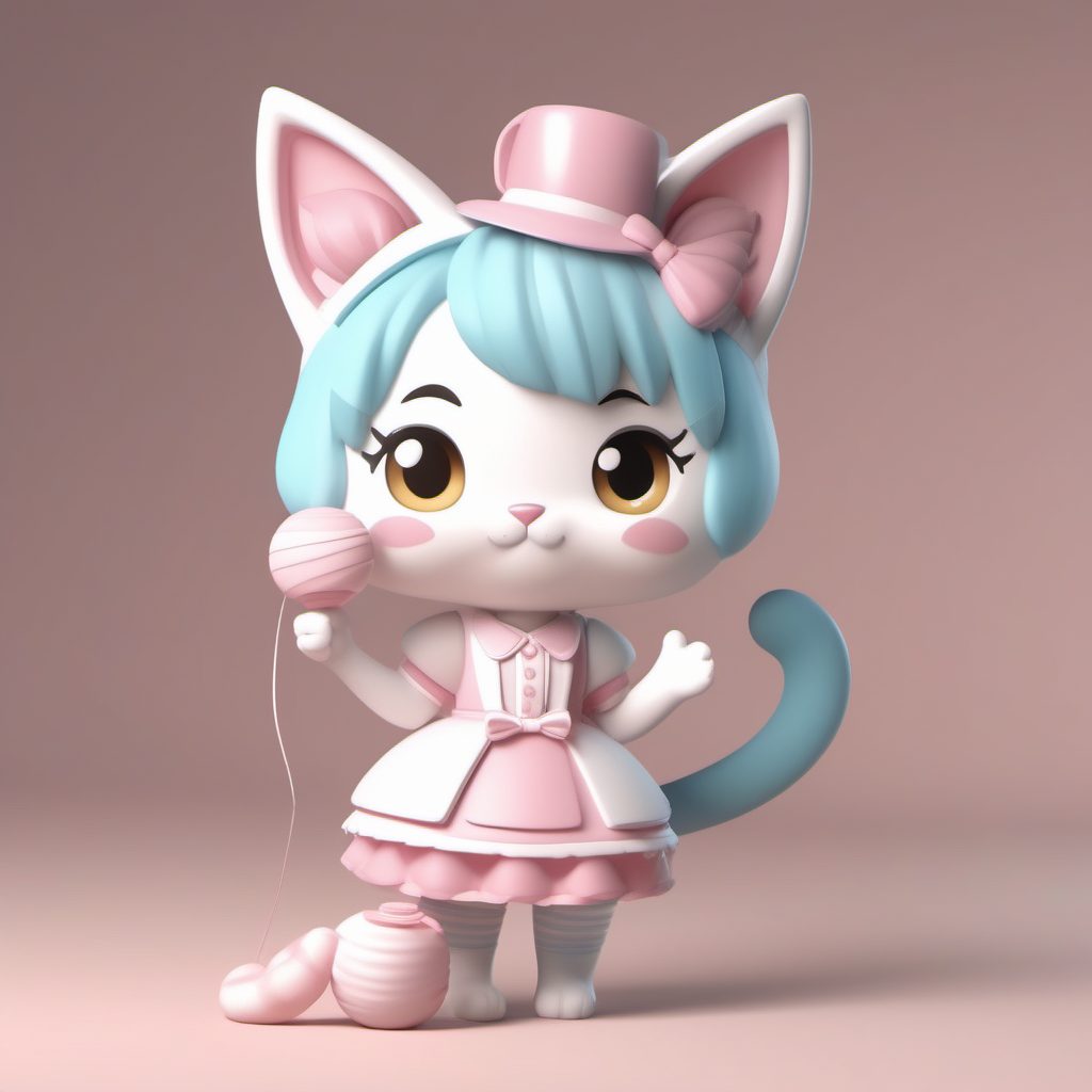 C4D软光照:日系Q版猫咪女仆3D手办全身立绘,盲盒风高精度AI提示词