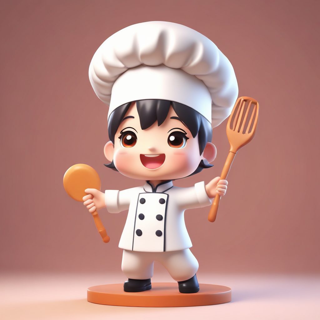C4D渲染Q版粘土手办：兴奋厨师动态姿势，3D盲盒高点击率提示词