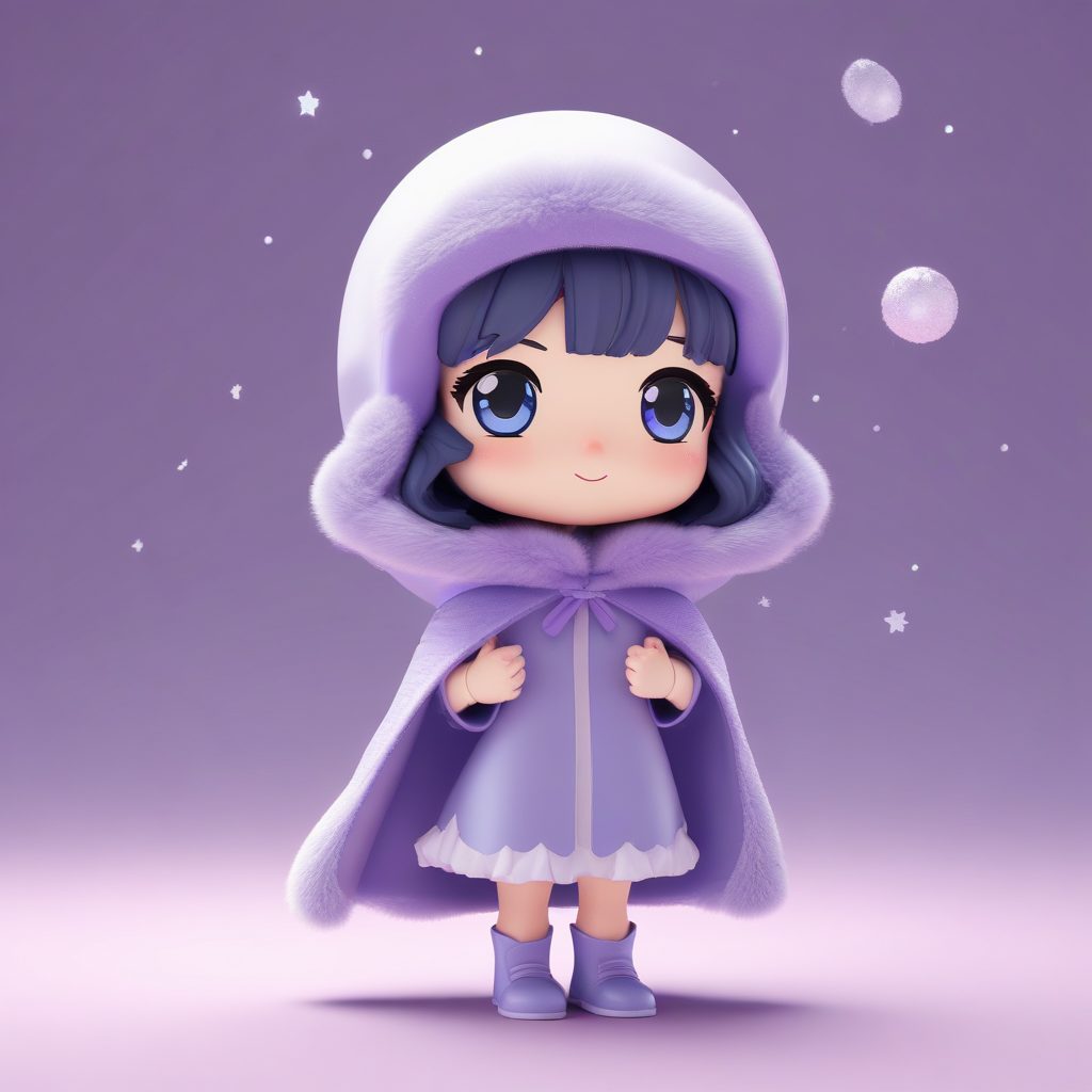 C4D渲染：Q版女孩抱着雪花水晶球的梦幻冬日造型