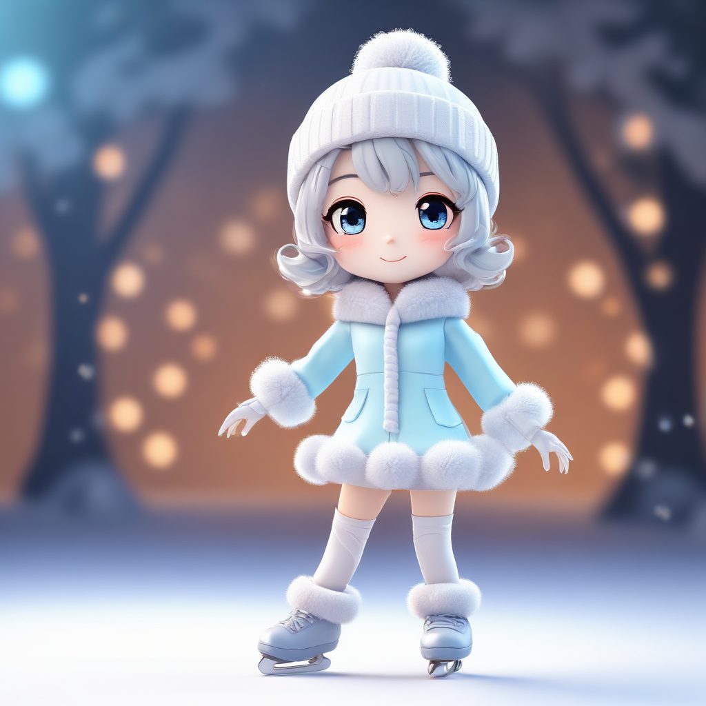 C4D渲染Q版女孩：冬日溜冰场景，动态姿势和平衡感，头像制作