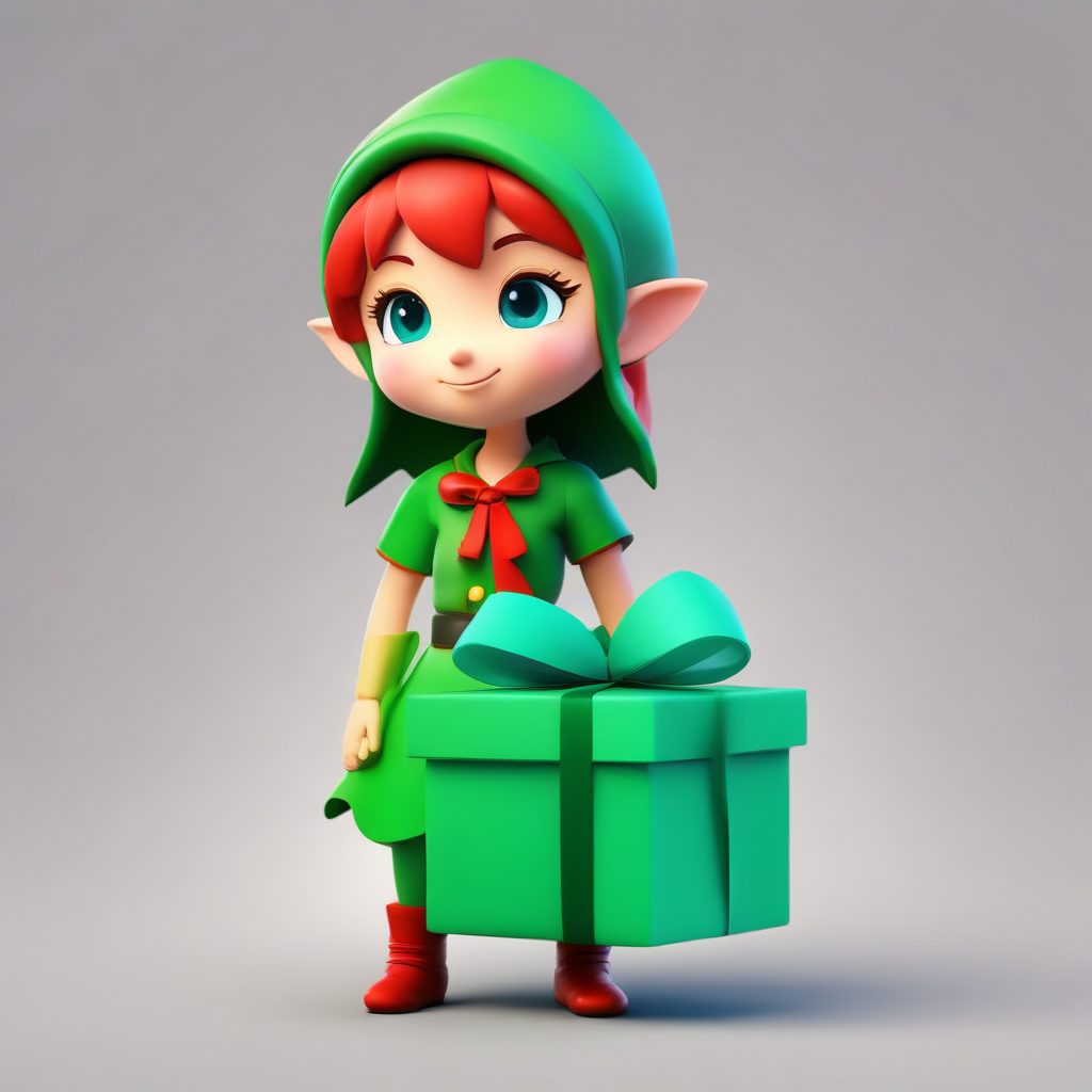 C4D渲染Q版圣诞小精灵：超可爱盲盒手办全身站姿AI绘画提示词