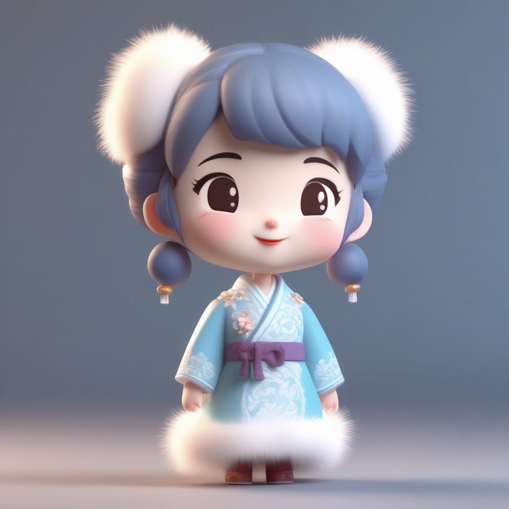 C4D Q版旗袍少女:冬日厚款穿搭,治愈系粘土盲盒手办AI提示词