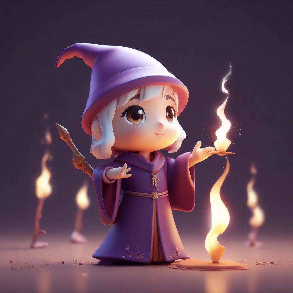 C4D Q版巫师：施法动态与神秘专注表情（高光粘土质感）