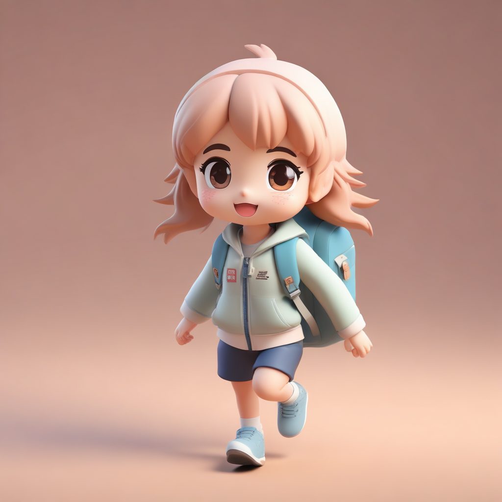 C4D Q版学生：背着书包匆忙赶路的动态与焦急表情