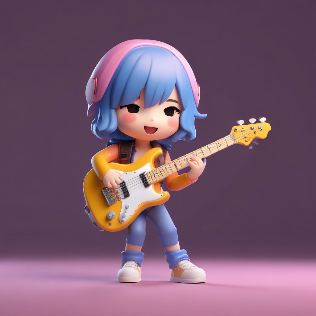 C4D Q版摇滚乐手：弹奏吉他的狂热动态与激情表情