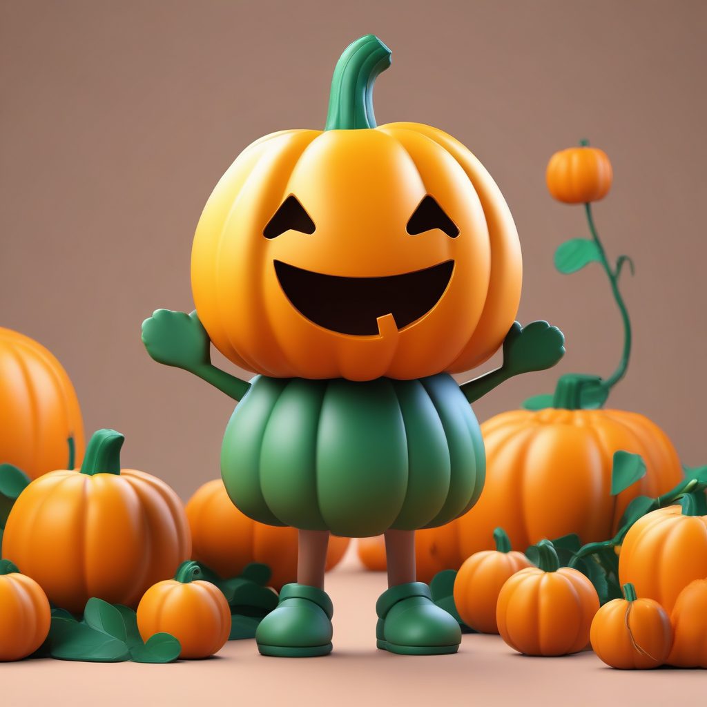 C4D Q版园丁：双手抱起巨大南瓜的吃力动态与满足表情