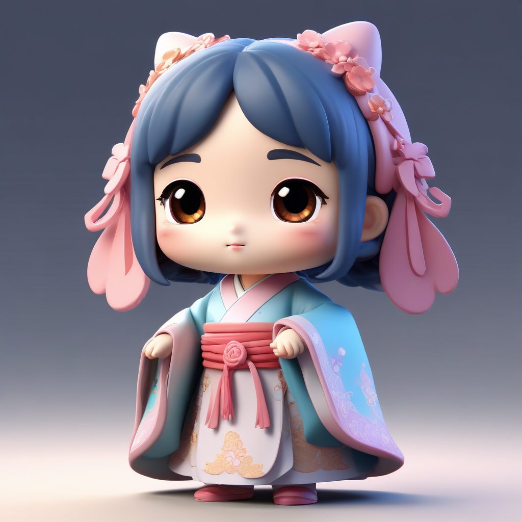 绝美Q版汉服女孩头像！C4D粘土风盲盒全身照AI绘画提示词