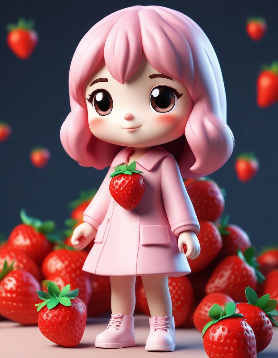 🍓草莓季限定！抱着巨大草莓的Q版女孩，超甜C4D粘土头像教程