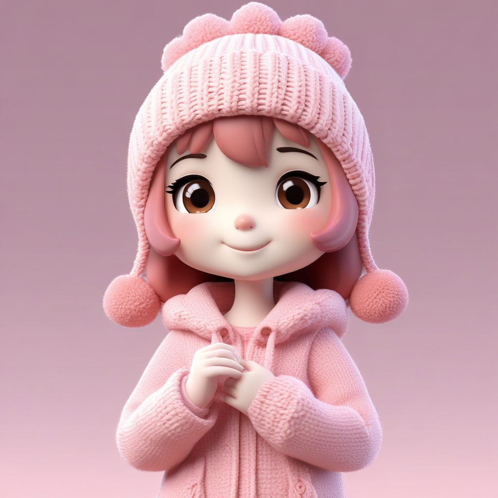 🍓草莓牛奶粉!戴毛线帽的Q版少女全身像,奶油黏土质感绝了
