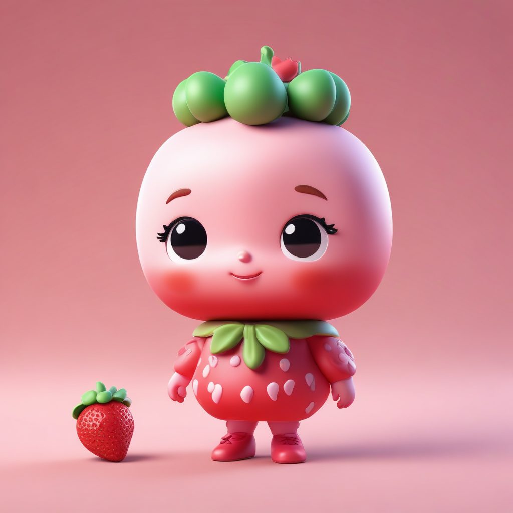 🍓草莓甜心Q版少女！SD提示词：粉嫩水果主题，C4D奶油质感