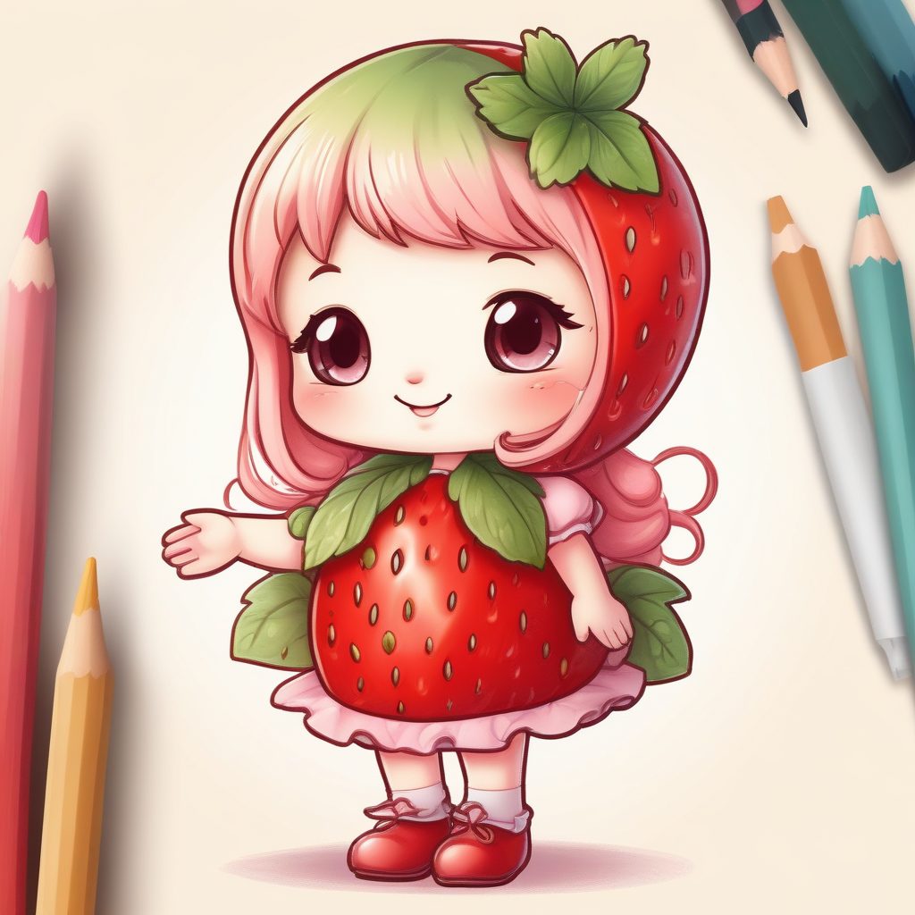 🍓草莓甜心头像！粉色系彩色铅笔Q版手绘，甜度超标！