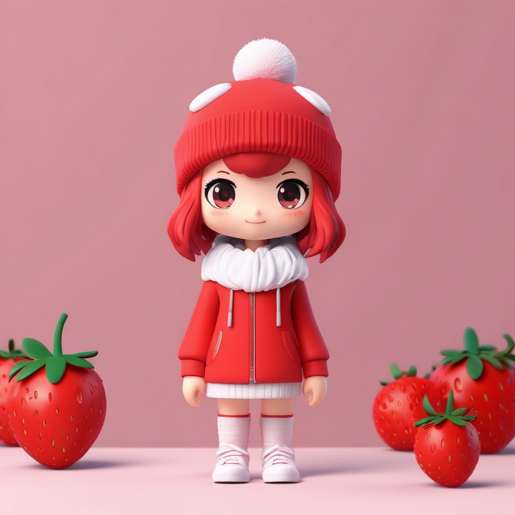 🍓草莓限定！C4D盲盒Q版女孩戴草莓帽，甜心表情头像生成