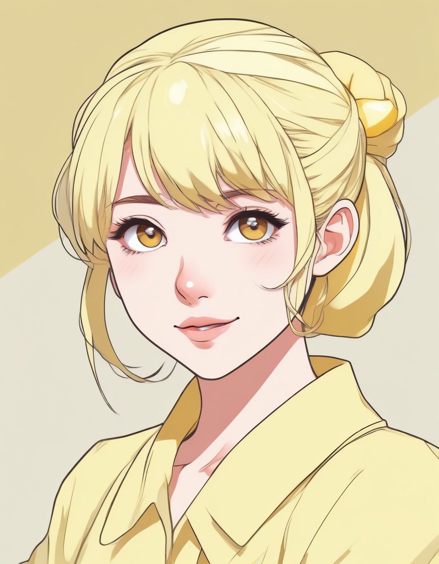 🎈侧马尾活力少女！日系极简线稿，柠檬黄低饱和配色，元气头像！