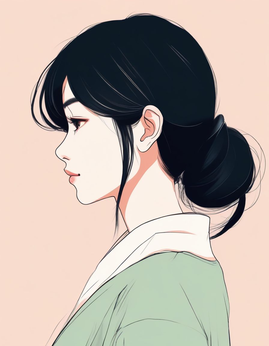 🍑侧颜杀!极简日系线条少女插画,唯美光影氛围感,高分辨率壁纸