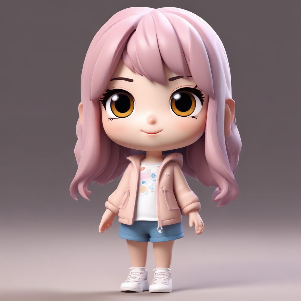 甜美时尚Q版盲盒少女，表情丰富，纯色背景完美呈现