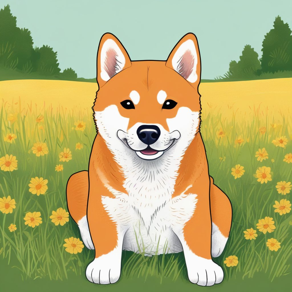 柴犬治愈时刻：草地上的可爱狗狗，手绘感满满，拿去做头像！