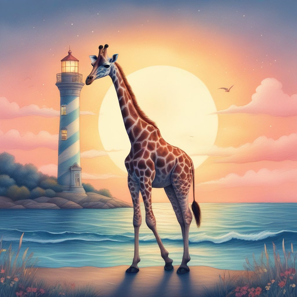 🦒长颈鹿与灯塔!超现实治愈系彩色铅笔插画,视觉盛宴!