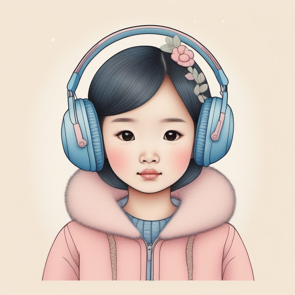 长尾热搜:日系耳罩女孩,极简线稿下的粉蓝冬日穿搭