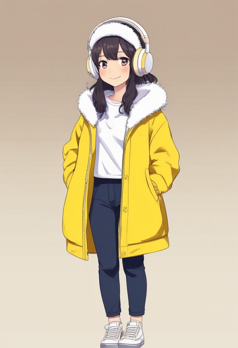 🎉超A日系感：毛茸茸耳罩少女全身线稿，冬日氛围Macaron配色壁纸。