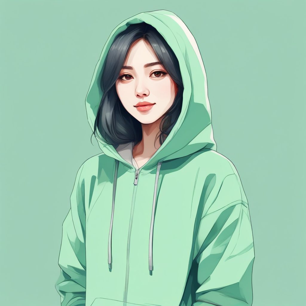 🌸超高出图率！日系慵懒风少女插画公式：oversized卫衣+薄荷绿配色