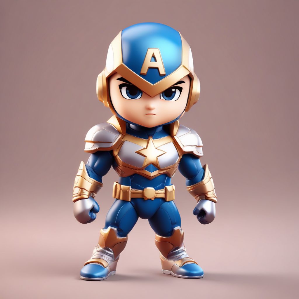 超级英雄变身！Q版小人单膝跪地、准备战斗的严肃表情动作AI图