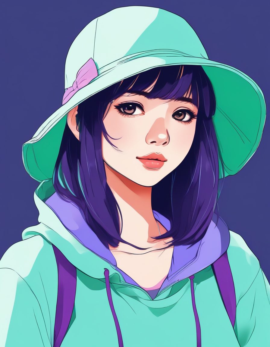 🧢潮酷少女!戴渔夫帽的极简插画,日系街头感,做头像回头率爆表