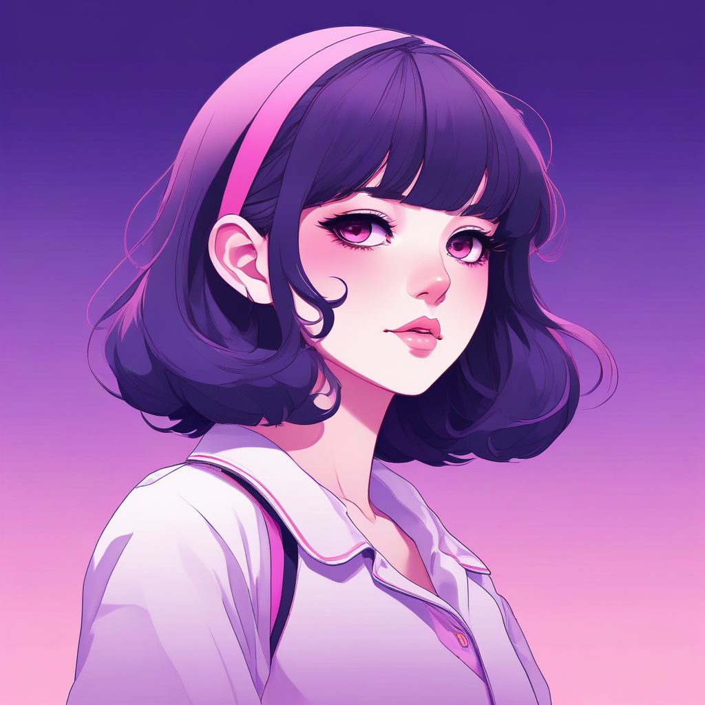 超冷门提示词：蒸汽波极简动漫少女头像，高级粉紫色系