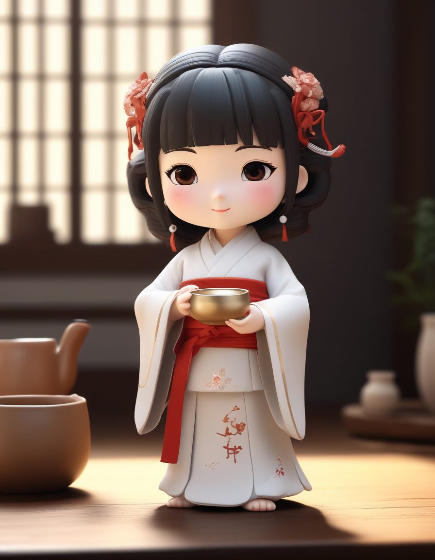 🍵超礼貌！Q版汉服女孩端茶行礼，温柔典雅C4D渲染！