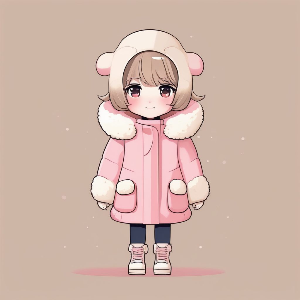潮流爆款!羊羔绒外套Q版人物立绘生成:极简干净背景AI提示词