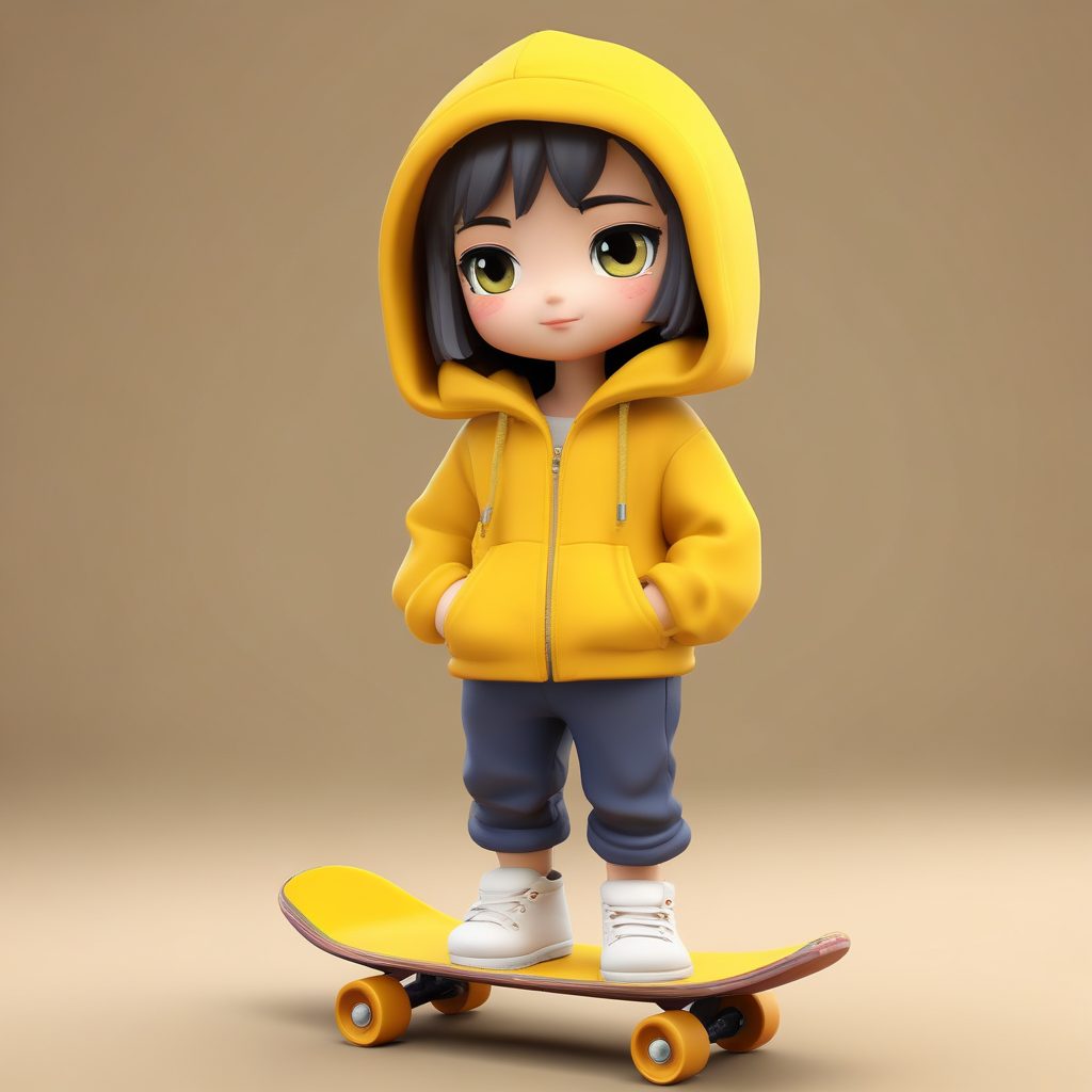 潮流滑板Q版女孩AI插画: 街头风与3D粘土的碰撞