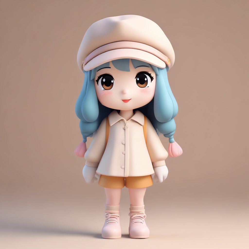 潮流配饰: Q版人物戴针织手套和报童帽的Octane渲染提示词