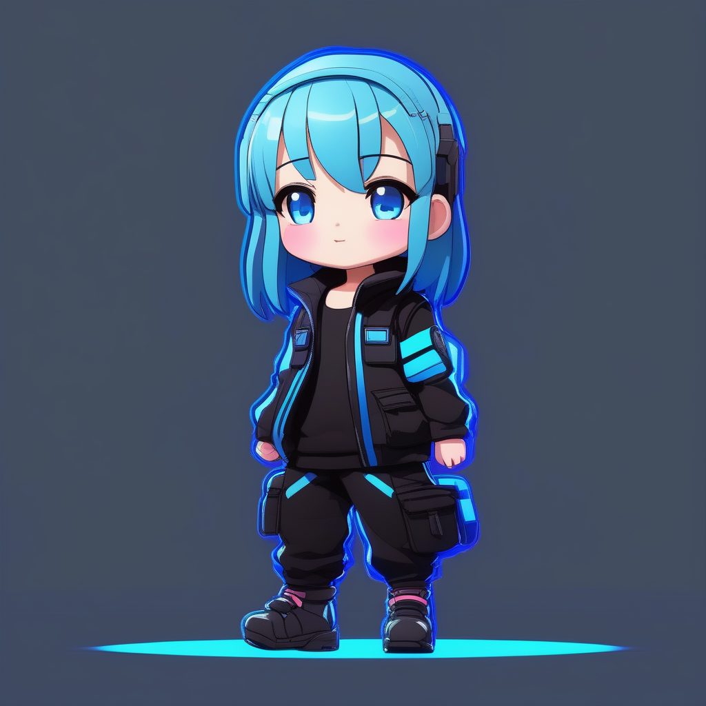 潮流Q版插画：赛博朋克风Chibi女孩全身像生成教程与提示词