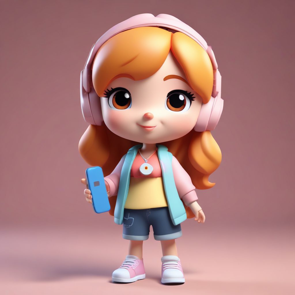 潮流Q版自拍：AI 绘画生成拿着手机摆出可爱姿势的形象