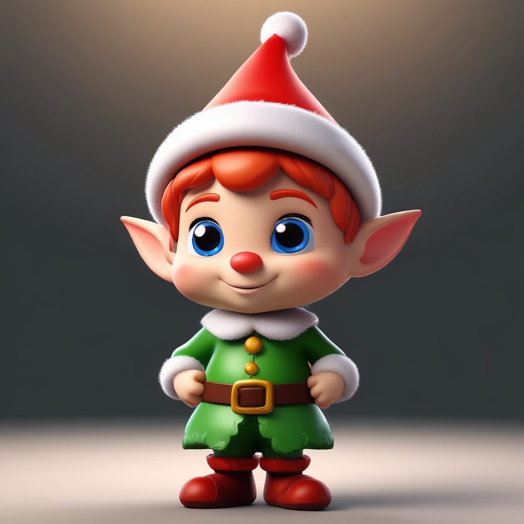 超萌！8K高清Q版圣诞精灵：全身粘土3D模型站立图AI提示词