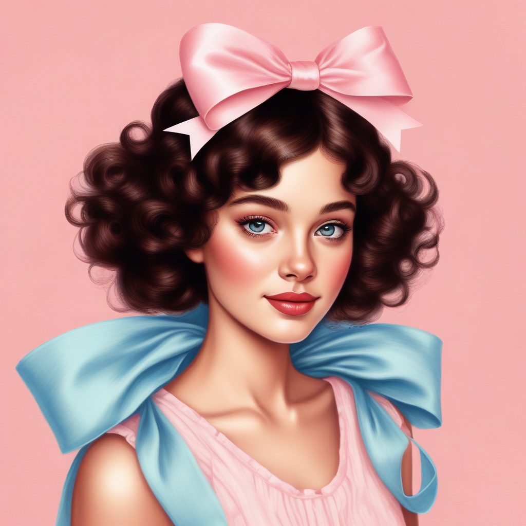 超萌AI插画:粉蓝系蝴蝶结少女,极简背景可爱头像