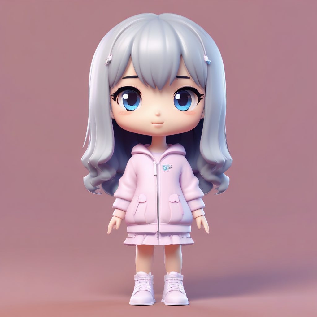 超萌C4D盲盒风chibi女孩！8k纯色背景全身照AI绘画提示词