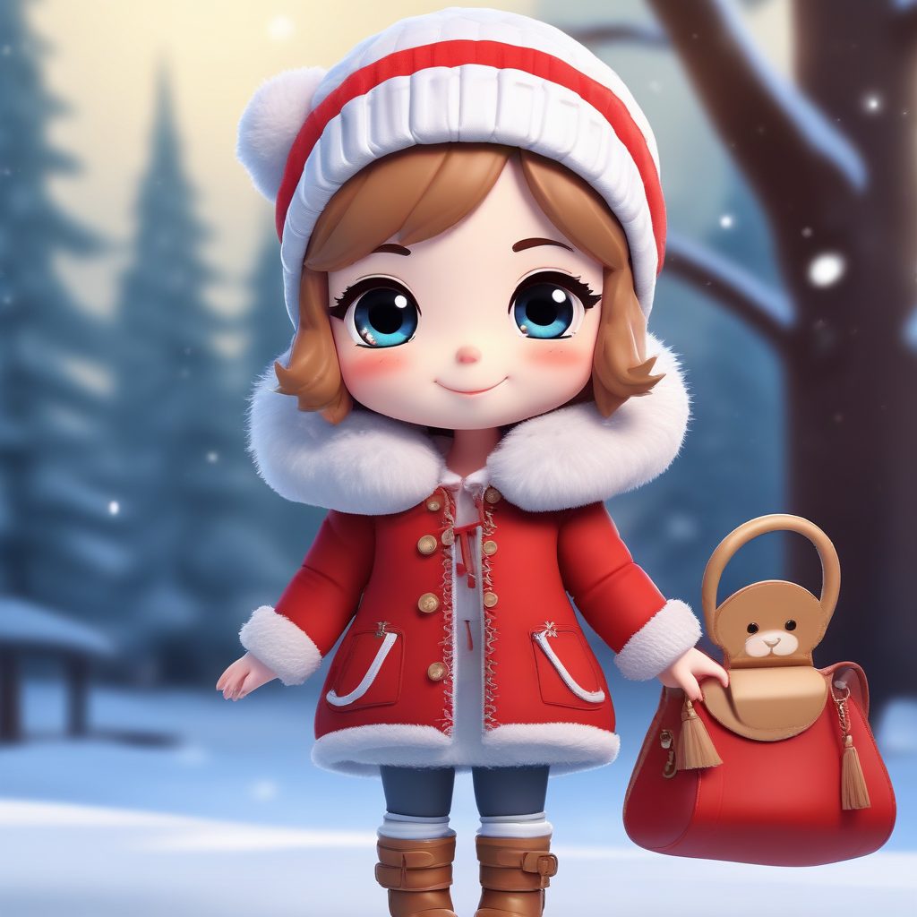 超萌C4D盲盒风Q版女孩，喜庆冬装时尚穿搭，表情丰富，纯色背景完美呈现