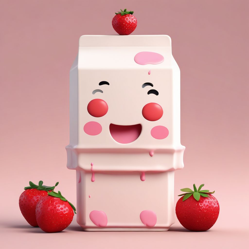 超萌！草莓牛奶拟人Q版头像提示词，黏土质感+马卡龙配色，一秒治愈