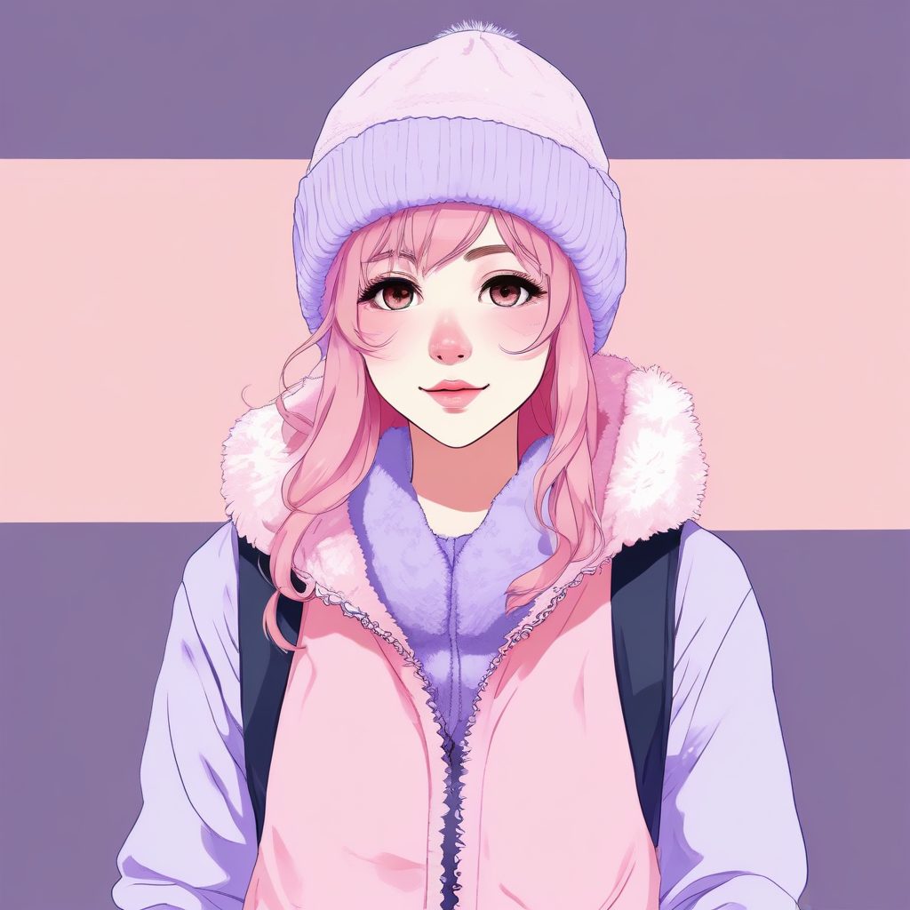🧸超萌冬日穿搭!毛绒背心少女全身线稿图,粉紫色系头像素材