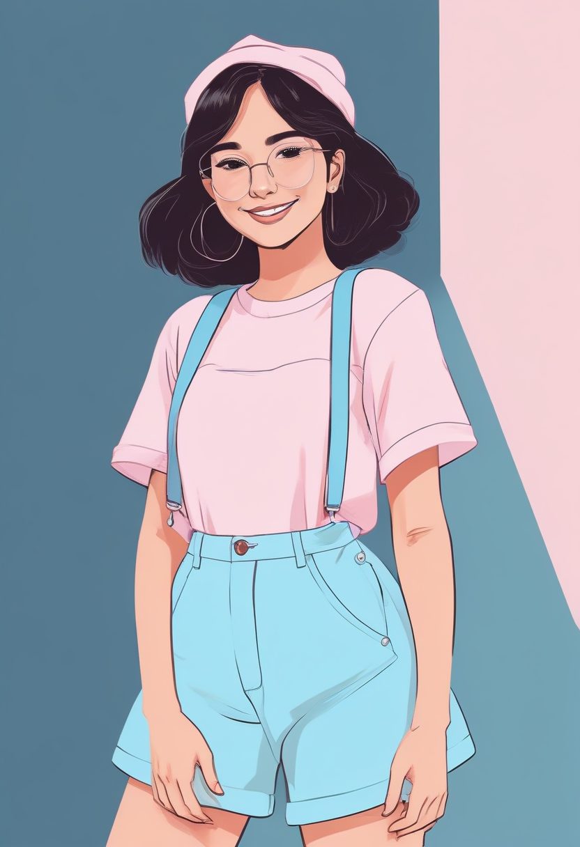 超萌！极简软萌风粉蓝女孩，站立全身像，天真俏皮表情Prompt