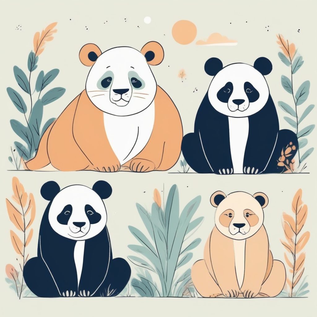 超萌！极简线条动物园🐼：故事书风格小插画，拿去做贴纸绝了！