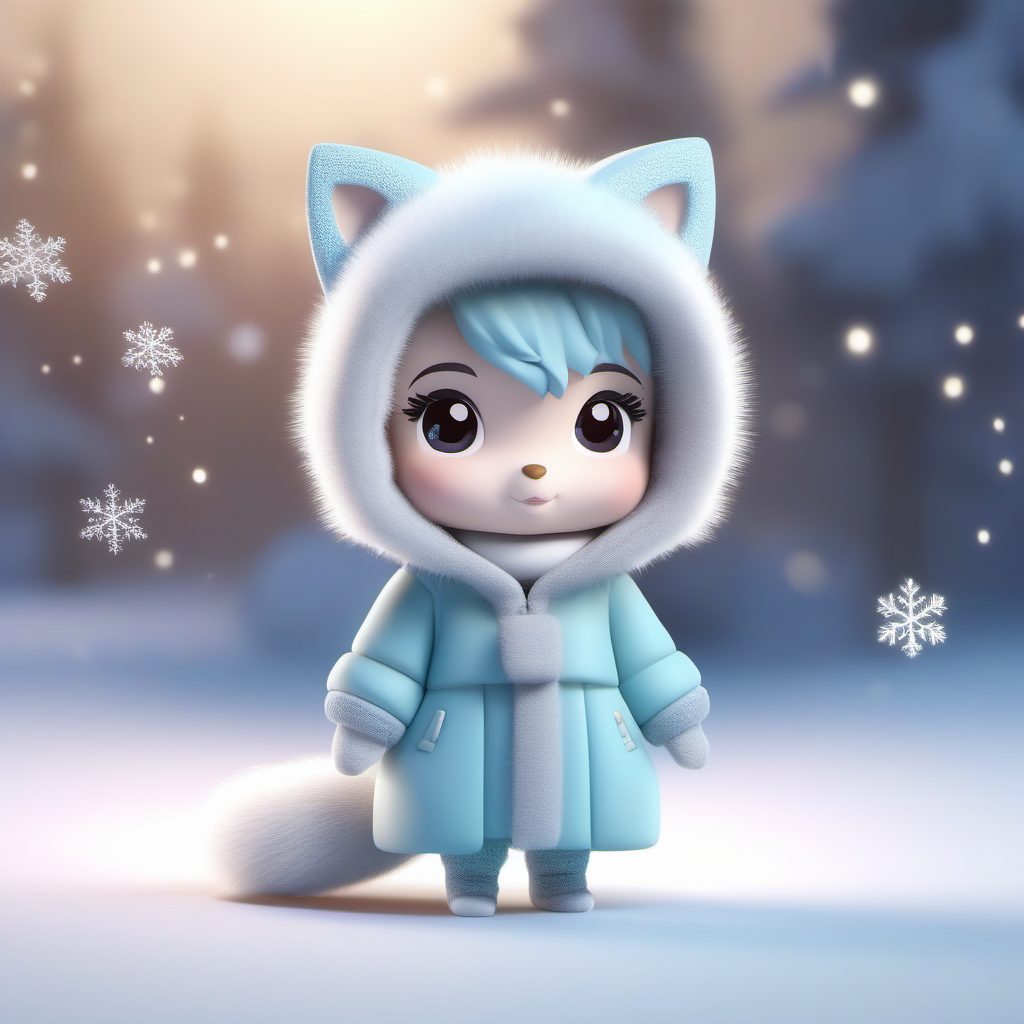 超萌粘土材质!冬日北极狐Q版人物3D盲盒全身站立图