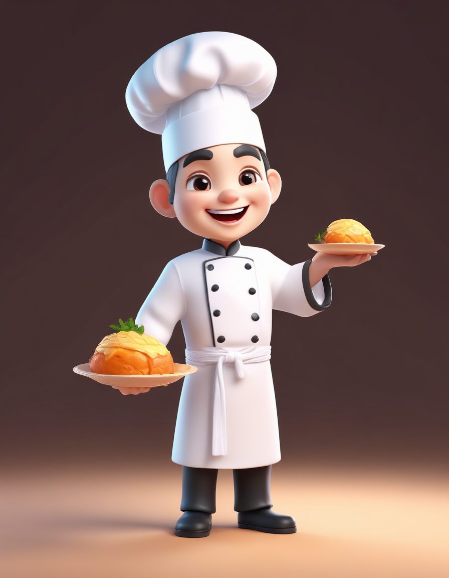 超萌!Q版厨师兴奋捧餐盘,Octane渲染黏土手办风,可做IP形象