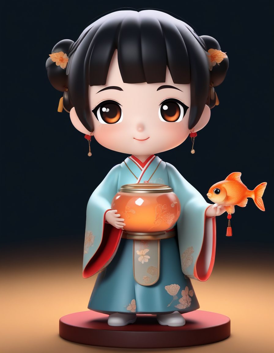 🐠超萌！Q版汉服女孩抱着小金鱼缸，立体C4D光影效果！